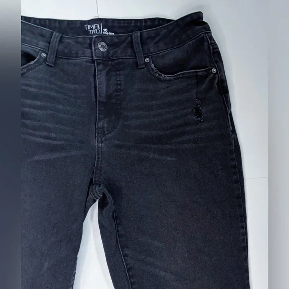 Washed Out Black Distressed Raw Hem Cropped Jeans 10 Whimsigoth Fairy Grunge - Picture 2 of 5